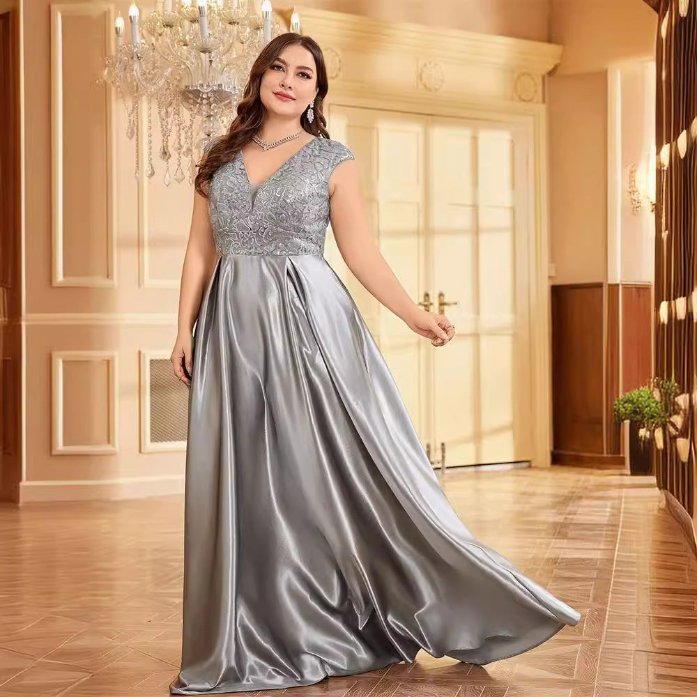 Plus Size Sleeveless V-Neck Fishtail Evening Dress