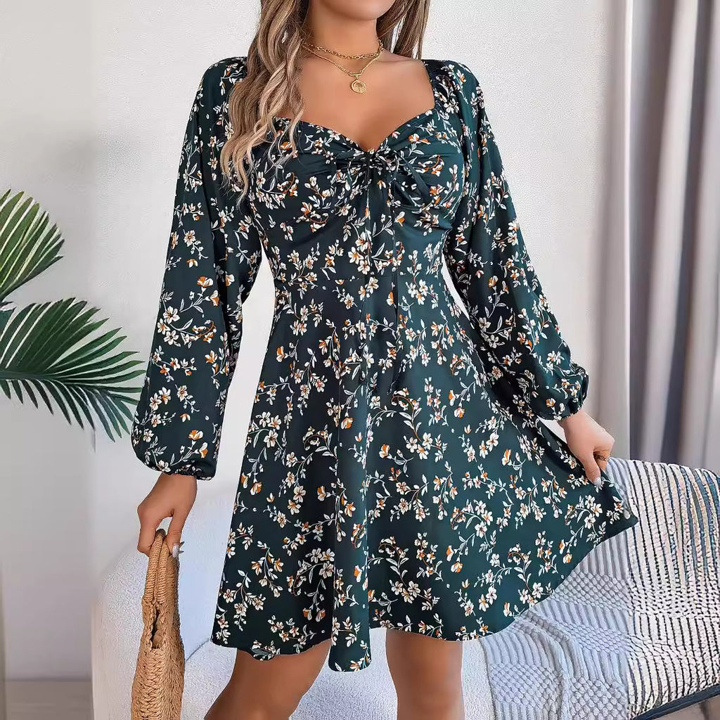 Women's Floral Long Sleeve A-Line Mini Dress
