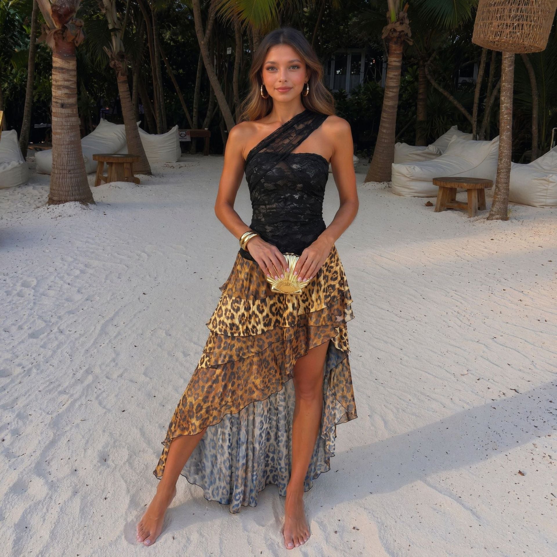 Women's Leopard-Print One-Shoulder Maxi Dress