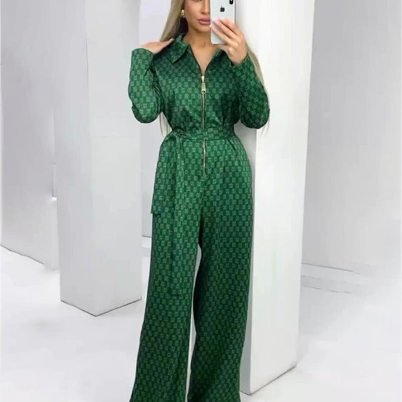 Printed Long-Sleeve Belted Bodysuit