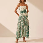 Women’s Retro Printed Tube-Top Maxi Dress