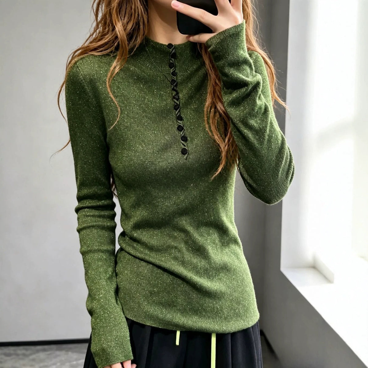 Cashmere-Feel Lace-Up Knit Top