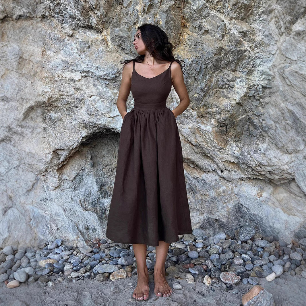 Women's Cotton V-Neck Maxi Dress