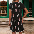 Lace-Trim Printed Knee-Length Dress