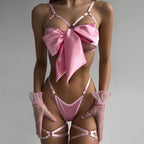Lingerie Sexy Lingerie Exquisite Bow Hollow Out Cutout Sexy Three Piece Set With Steel Ring