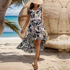 Lace Patchwork V-Neck Printed Dress