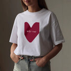 Women's Simple Heart Printing T-Shirt Women Summer Loose Round Neck Cotton Short Sleeve Top
