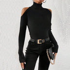 Women’s Black Cutout Mock Neck Long Sleeve Top