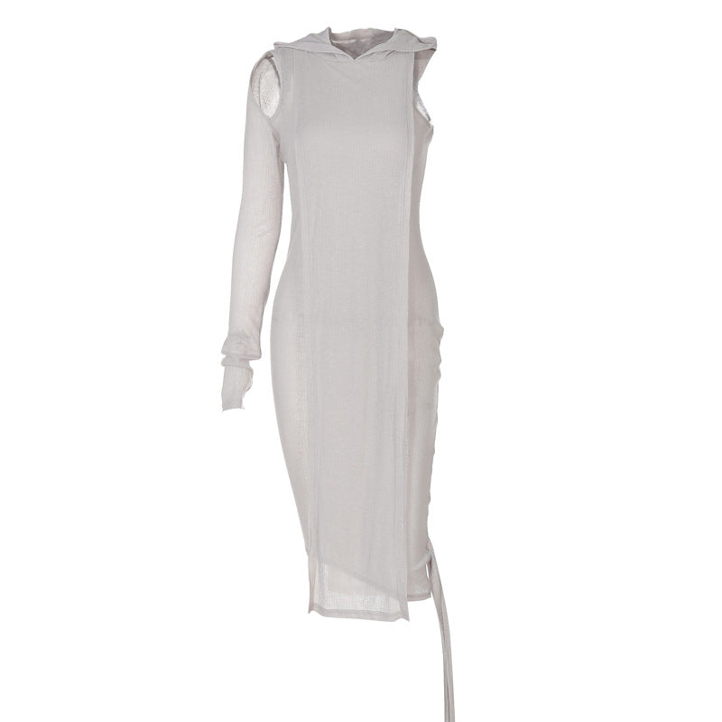 Women's Hooded Cutout Long-Sleeve Asymmetric Dress