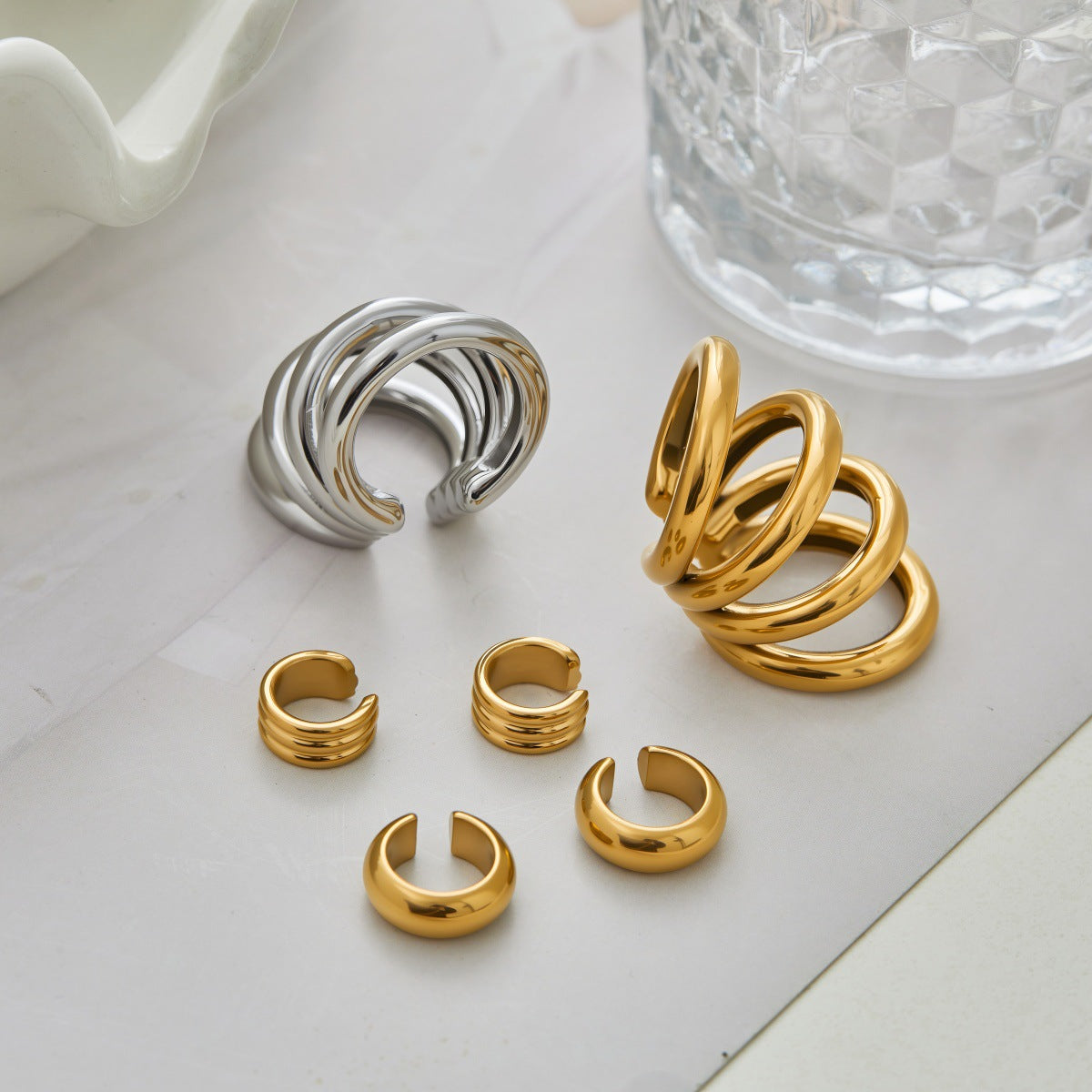 Geometric Titanium Steel Ear Clips
