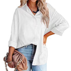 Women's Shirt Autumn Comfort Satin Gravel Pattern Long Sleeve Loose Women Top