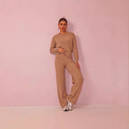 Autumn Winter round Neck Cable Knit Sweater Knitwear Wide Set