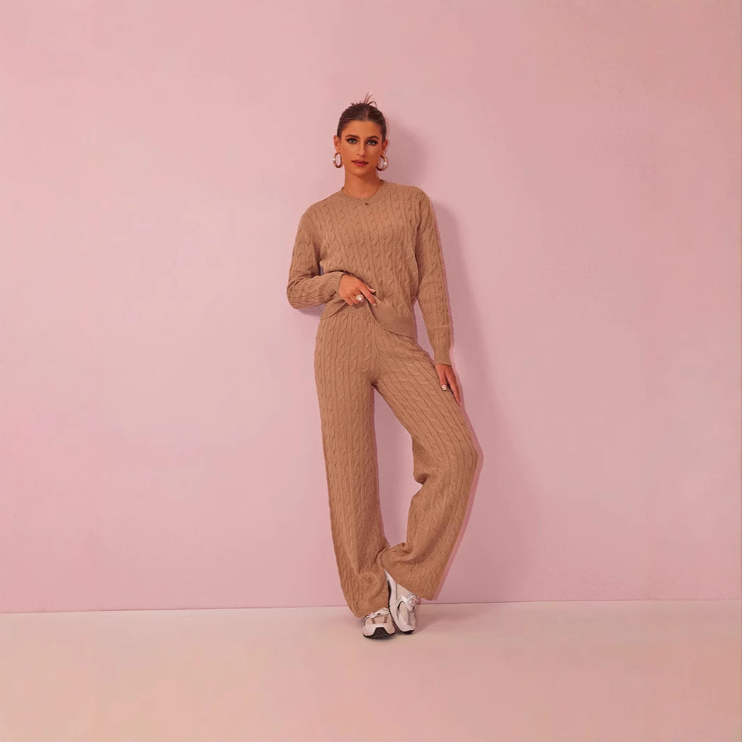 Autumn Winter round Neck Cable Knit Sweater Knitwear Wide Set