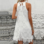 Women's White Halter Cutout A-Line Mini Dress