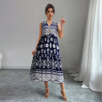Bohemian V-Neck Sleeveless Midi Dress