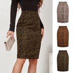 Autumn Winter Smiley Face Leopard Suede High Waist Skirt