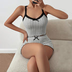 Casual Pajamas Bow Suspenders Top Shorts Two Piece Set