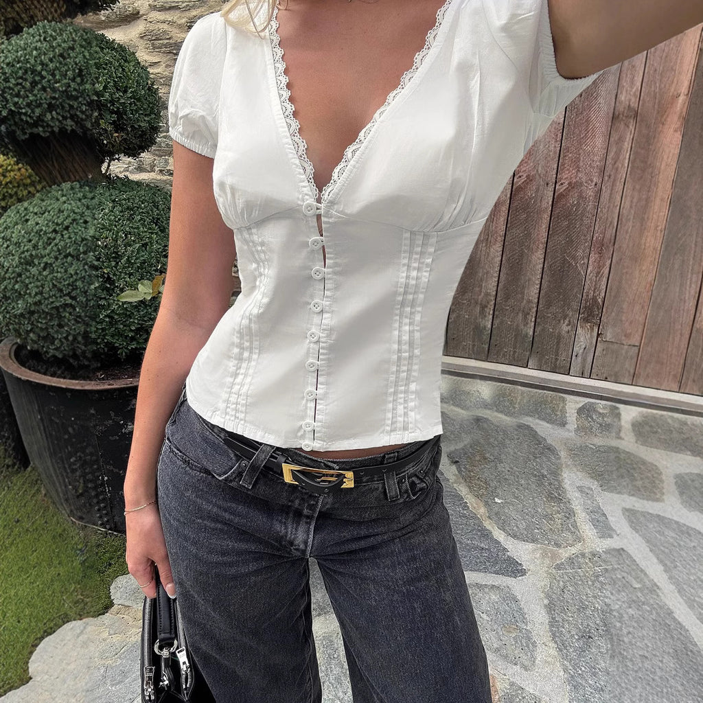 Women's Shirt Elegant Slim Fit Slimming Short Puff Sleeve T-Shirt