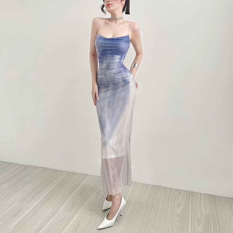 Summer Sweet Adult Lady like Woman Slim Fit Gradient Printing Dress