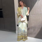 Elegant Printed Top Wide Leg Pants Two Piece Set