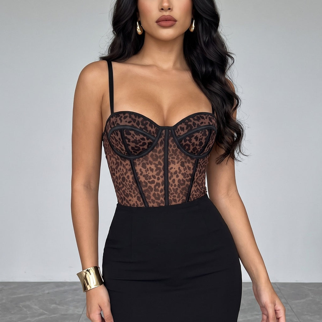 Bestseller Sexy Leopard Print Mesh Boning Corset Corset Spicy Girl Outfit Outerwear Waist Trainer Seductive Women Shapewear
