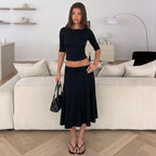 Women's Black Top & Asymmetric Skirt Set