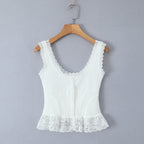 's Lace Splicing Sling Vest Pure Waist Lace Short Top