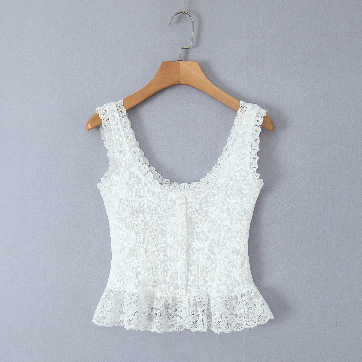 's Lace Splicing Sling Vest Pure Waist Lace Short Top