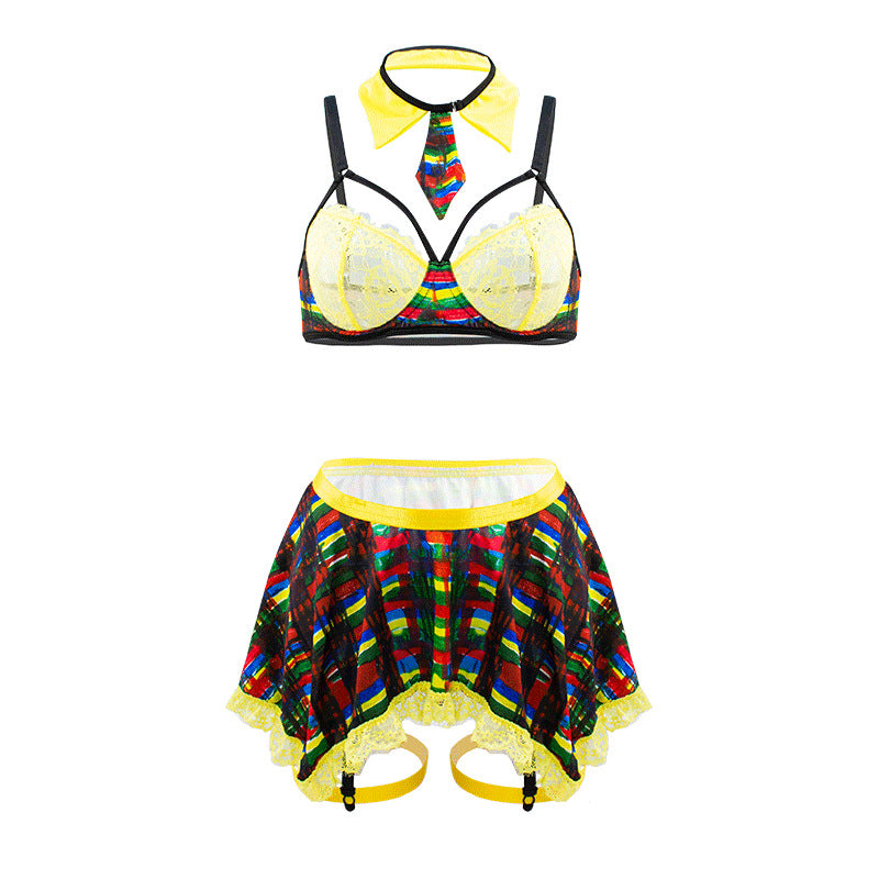 Contrast Color Split Sexy Lingerie Big Chest Small Skirt Sexy Set