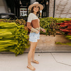 Orange Striped Color Block Long Sleeved Top Women Loose All Match T shirt