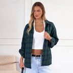 Women Long Sleeved Shirt Autumn Casual Loose Plaid Idle