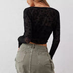 Sheer Mesh Lace-Up Long Sleeve Top