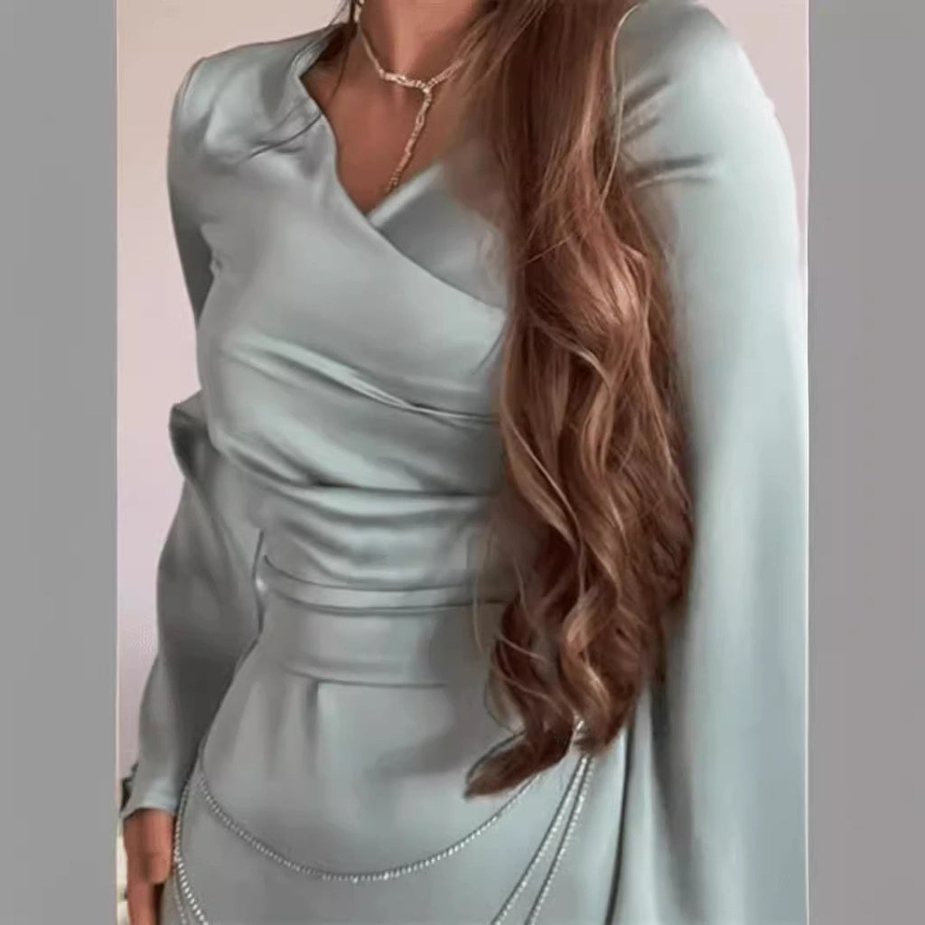 Women's Blue Chain Rhinestone A-Line Maxi Dress
