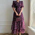 Women's French V-Neck Short-Sleeve Button Dress