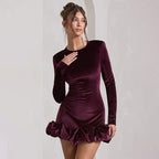 Women's Velvet 3D Long-Sleeve Mini Dress