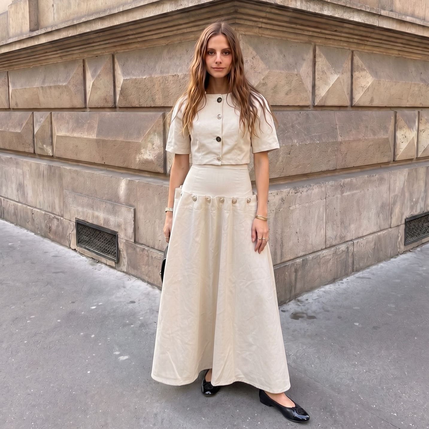Summer Casual Unique Metal Button Lace up Denim Skirt Two