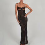 Women's Autumn Sexy Suspender Tight Dress Lace Backless Split Polka Dot Dress