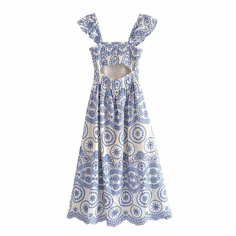Women's Floral Embroidered Cutout Strap Dress
