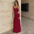 Summer Solid Color Sleeveless Bare Back Vest Skirt Two Piece Set