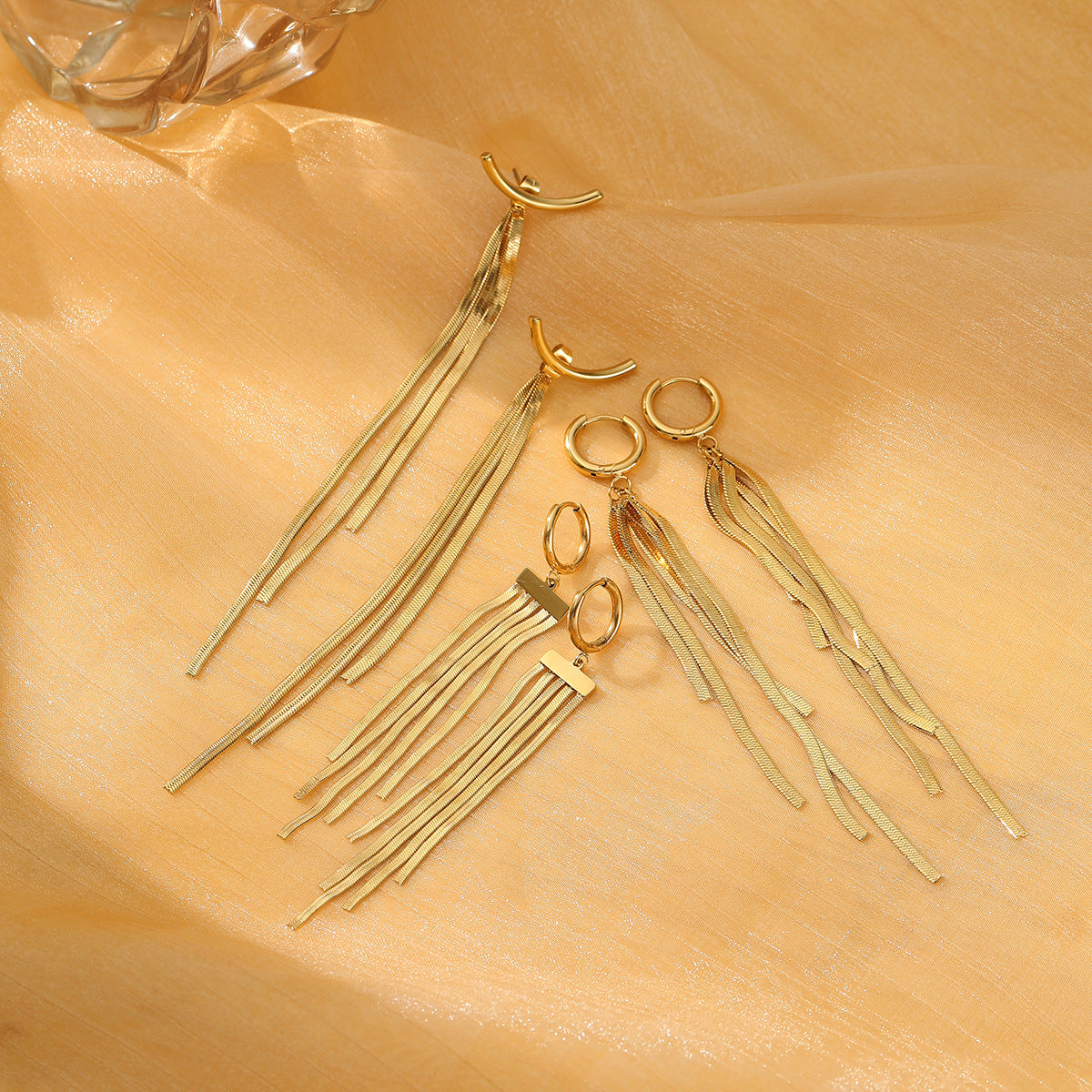 Simple Long Tassel Earrings 18K Gold Eardrop Earrings