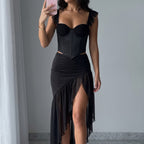 Women's Boned Corset & High-Slit Skirt Set