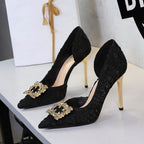 Women's Rhinestone Buckle Satin Wedding Heels