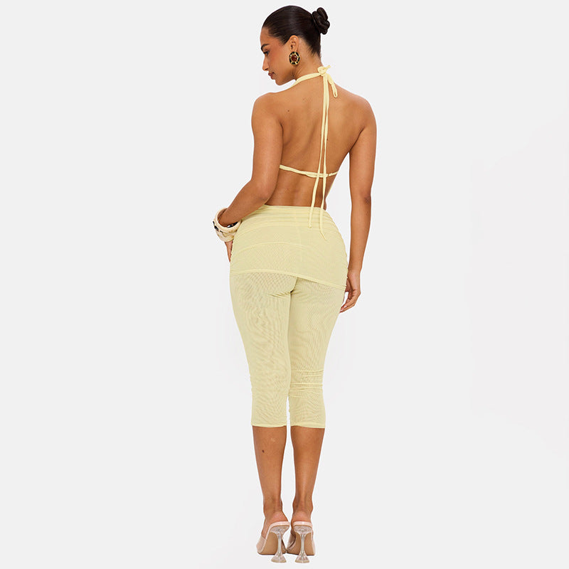 Women Clothing Summer Solid Color Sexy SL Backless Swing