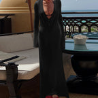 Black Long-Sleeve V-Neck Micro Transparent Dress