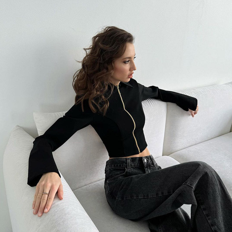 Women's Backless Long Sleeve Zipper Top