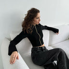 Women's Backless Long Sleeve Zipper Top
