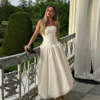 Women's Strapless Lace-Up Hepburn Midi Dress