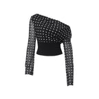 Women's One-Shoulder Polka Dot Ruched Top