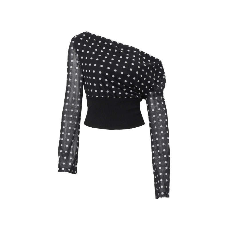 Women's One-Shoulder Polka Dot Ruched Top