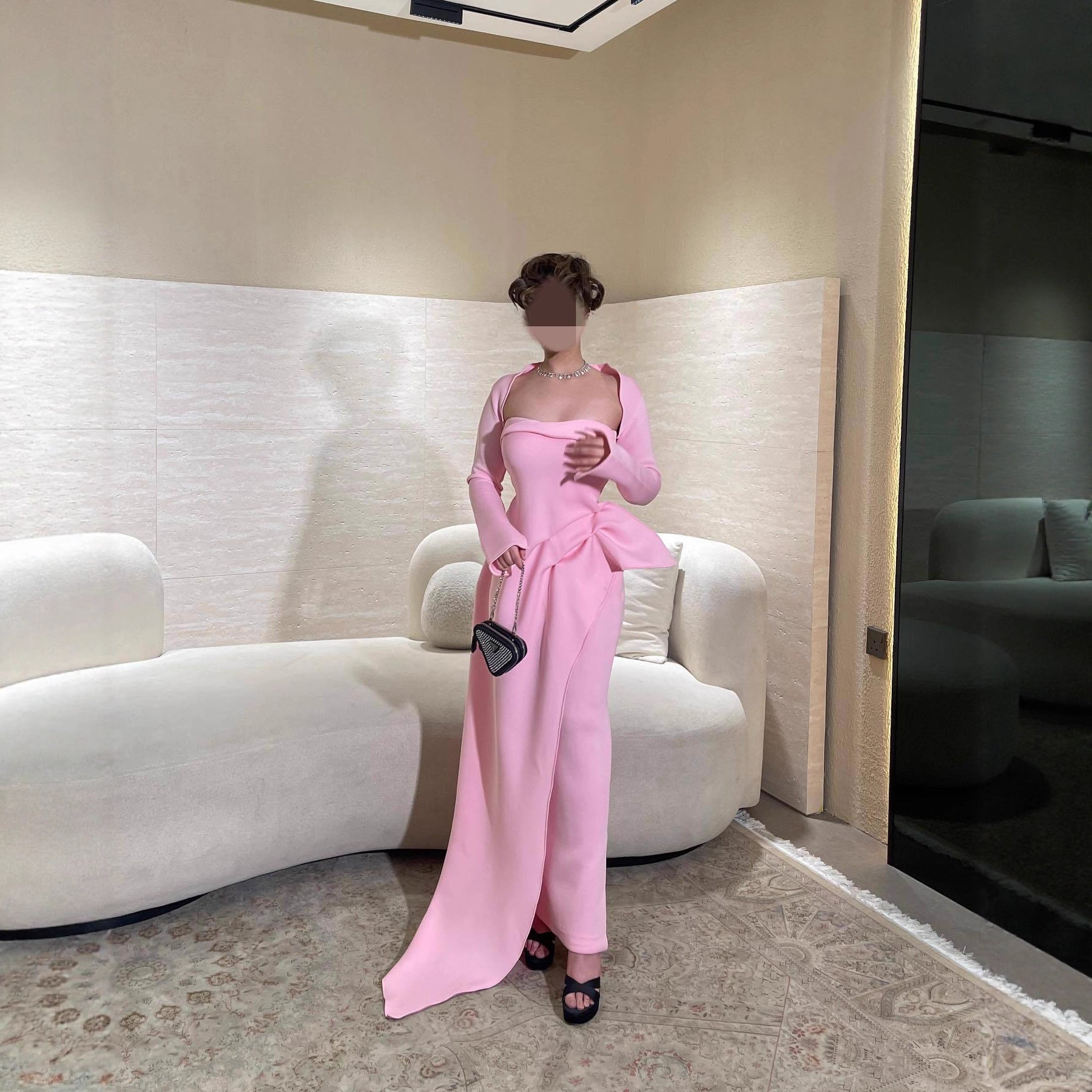 Strapless Asymmetric Slit Maxi Dress Set